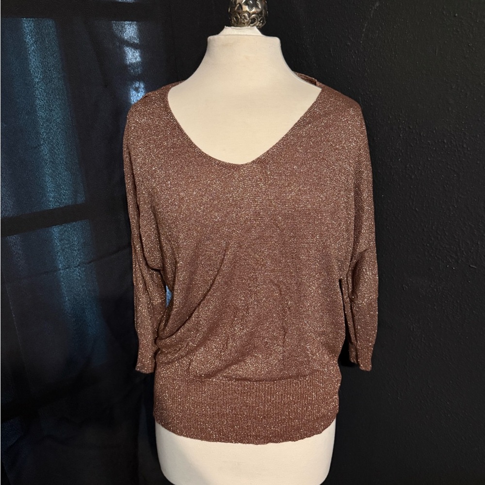 Shimmery Bronze V-Neck Knit Top